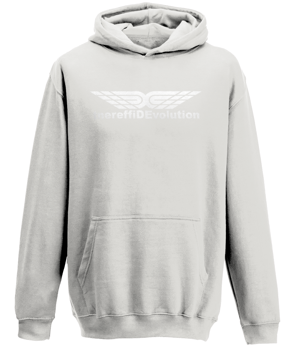 Different Evolution: Classic Kids Unisex Hoodie JH001J L-White Logo1: (Other Colour-Variants available)