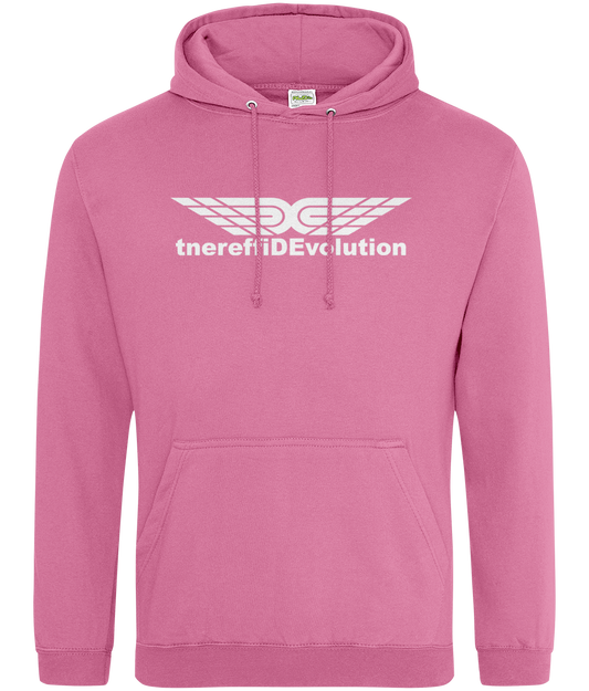 Different Evolution: College Adult Unisex Hoodie JH001 L-White Logo1: (Other Colour-Variants available)