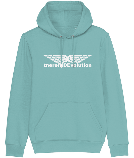 Different Evolution: Eco Cruiser Adult Unisex Hoodie SX005 L-White Logo1: (Other Colour-Variants available)