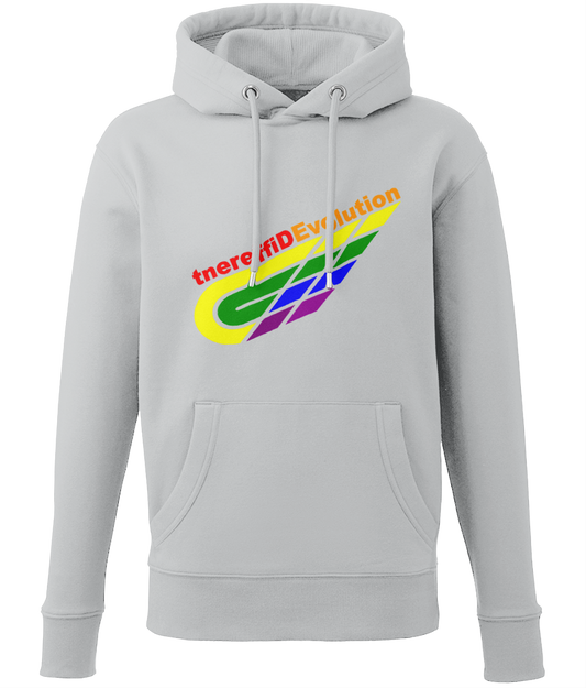 Different Evolution: Eco Men Hoodie / Adult Unisex Hoodie AM001 L-Rainbow Logo2: (Other Colour-Variants available)