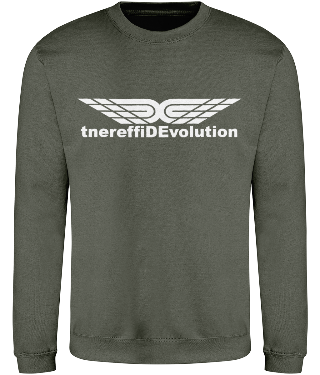 Different Evolution: Just Classic Adult Unisex Sweatshirt JH030 L-White Logo1: (Other Colour-Variants available)