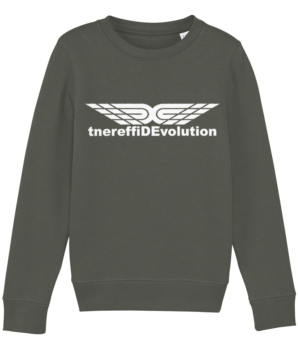 Different Evolution: Eco Mini Changer Kids Unisex Sweatshirt SX004 L-White Logo1: (Other Colour-Variants available)