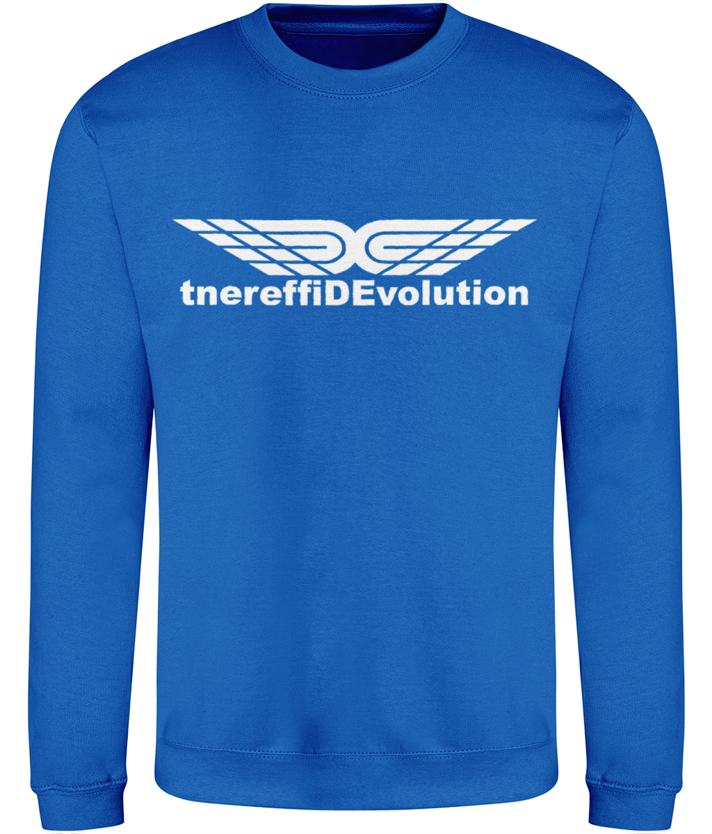 Different Evolution: Just Classic Adult Unisex Sweatshirt JH030 L-White Logo1: (Other Colour-Variants available)