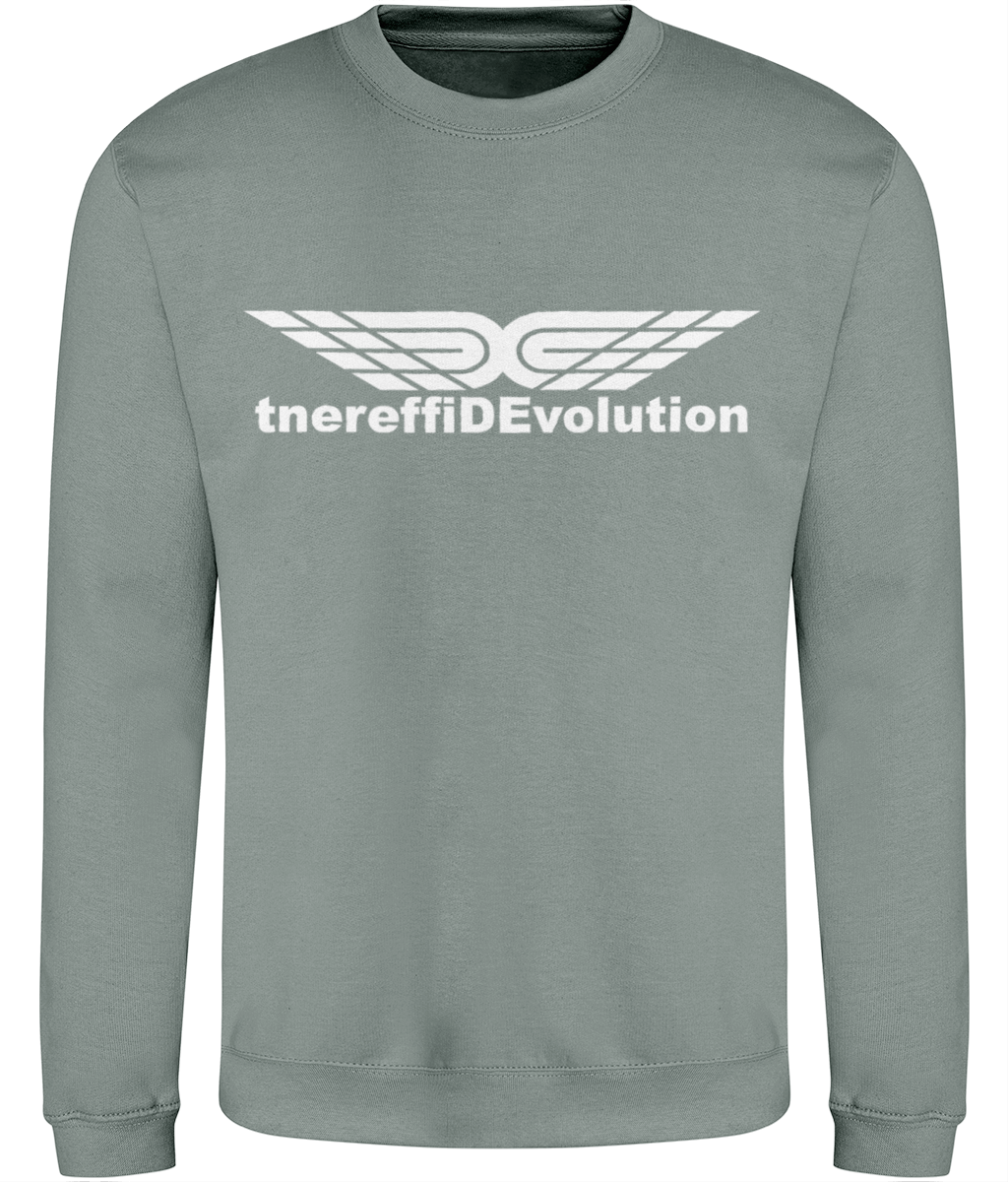 Different Evolution: Just Classic Adult Unisex Sweatshirt JH030 L-White Logo1: (Other Colour-Variants available)