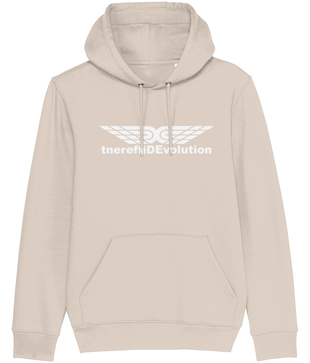 Different Evolution: Eco Cruiser Adult Unisex Hoodie SX005 L-White Logo1: (Other Colour-Variants available)