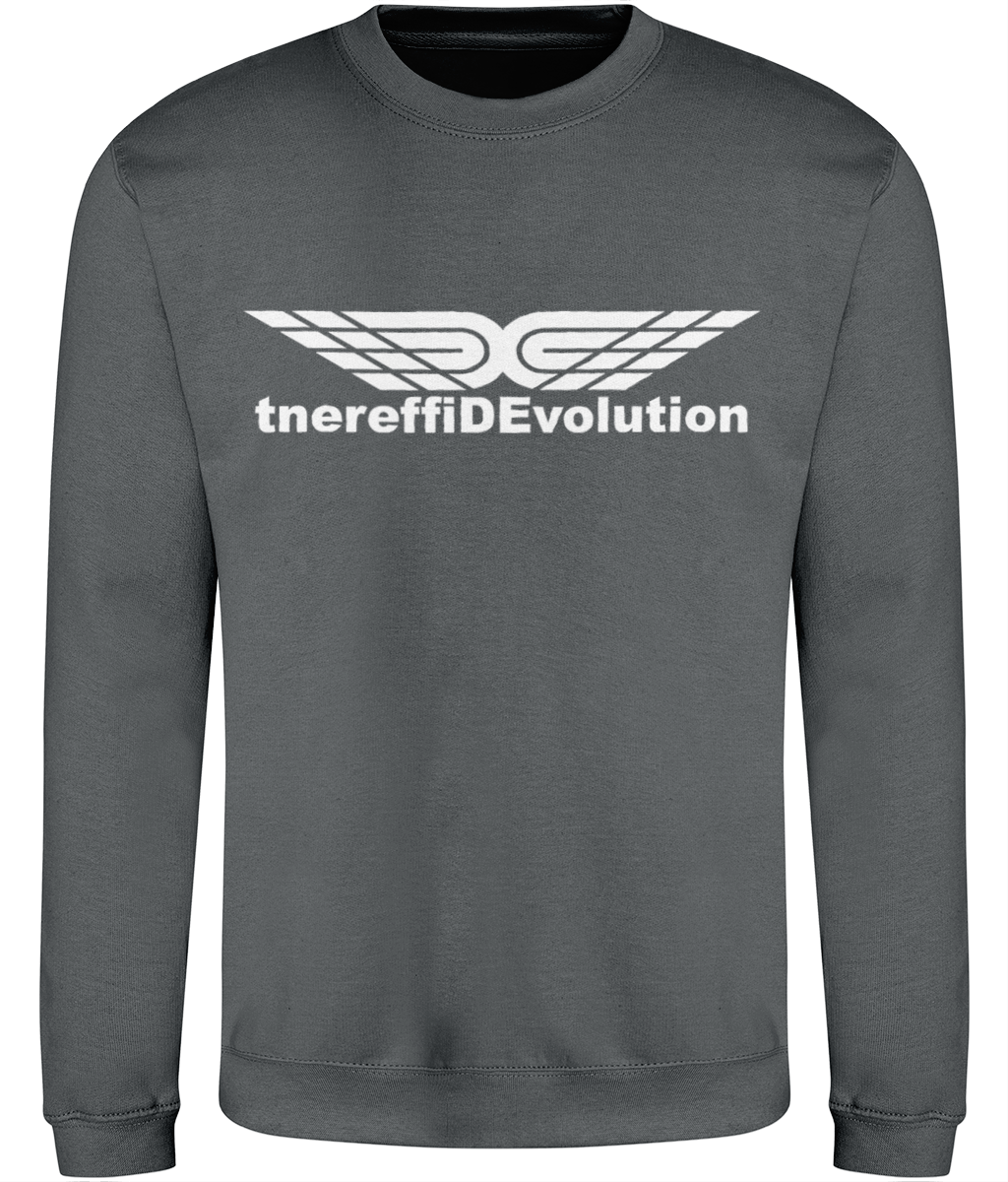 Different Evolution: Just Classic Adult Unisex Sweatshirt JH030 L-White Logo1: (Other Colour-Variants available)