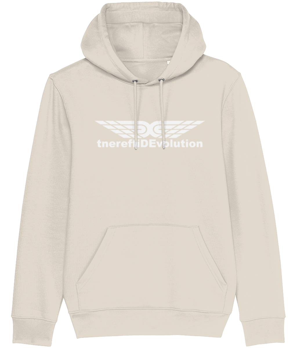 Different Evolution: Eco Cruiser Adult Unisex Hoodie SX005 L-White Logo1: (Other Colour-Variants available)