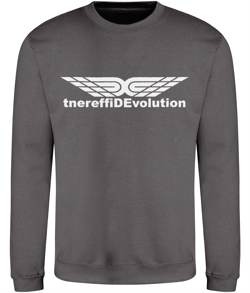 Different Evolution: Just Classic Adult Unisex Sweatshirt JH030 L-White Logo1: (Other Colour-Variants available)